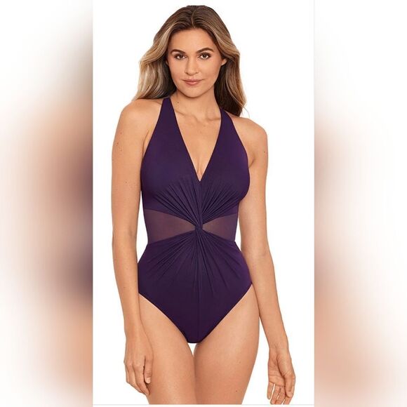 Miraclesuit Illusionists Wrapture One Piece Swimsuit NWOT size 8 Sangria Purple - Picture 1 of 5